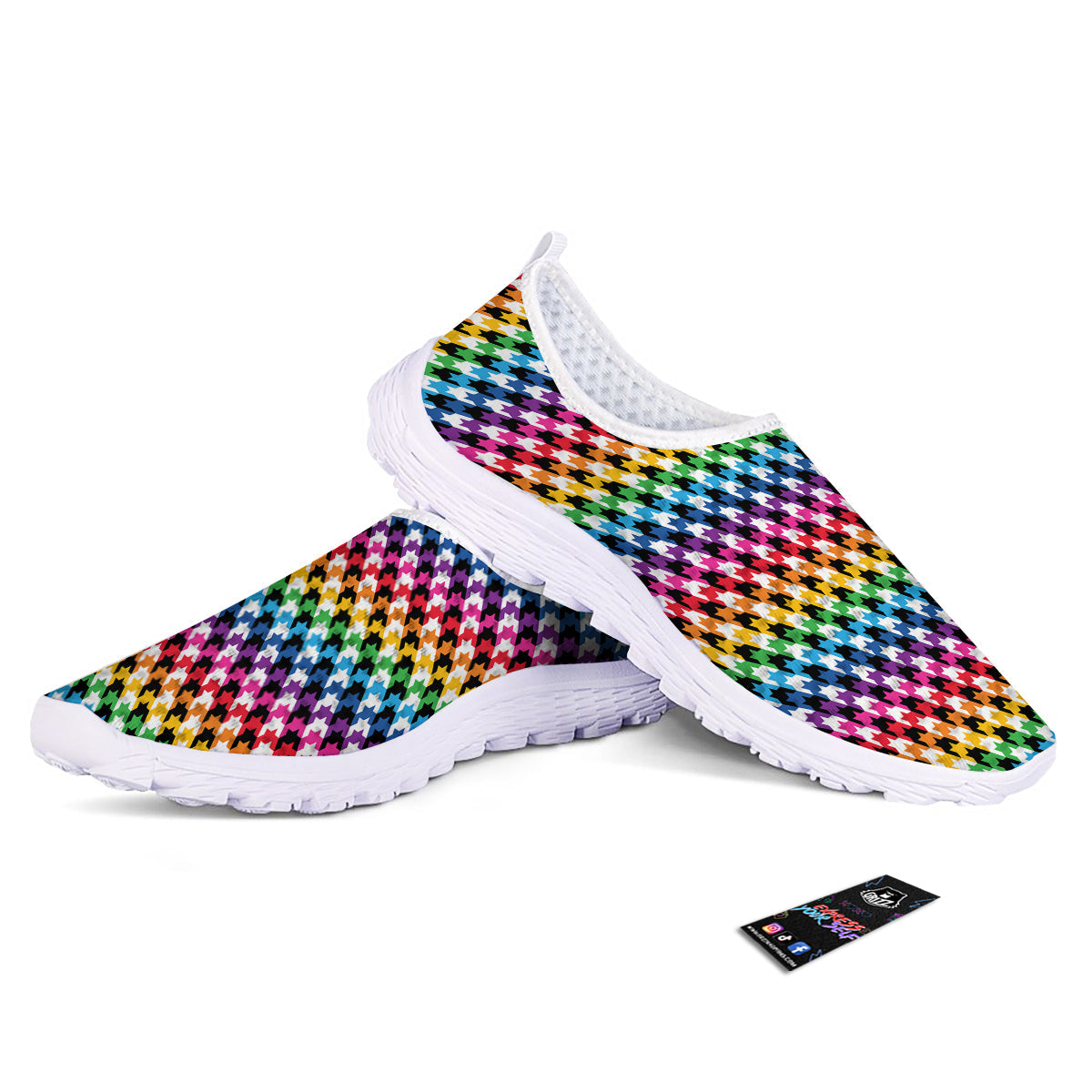 Houndstooth Rainbow Pride Print Pattern Nurse Shoes-grizzshop