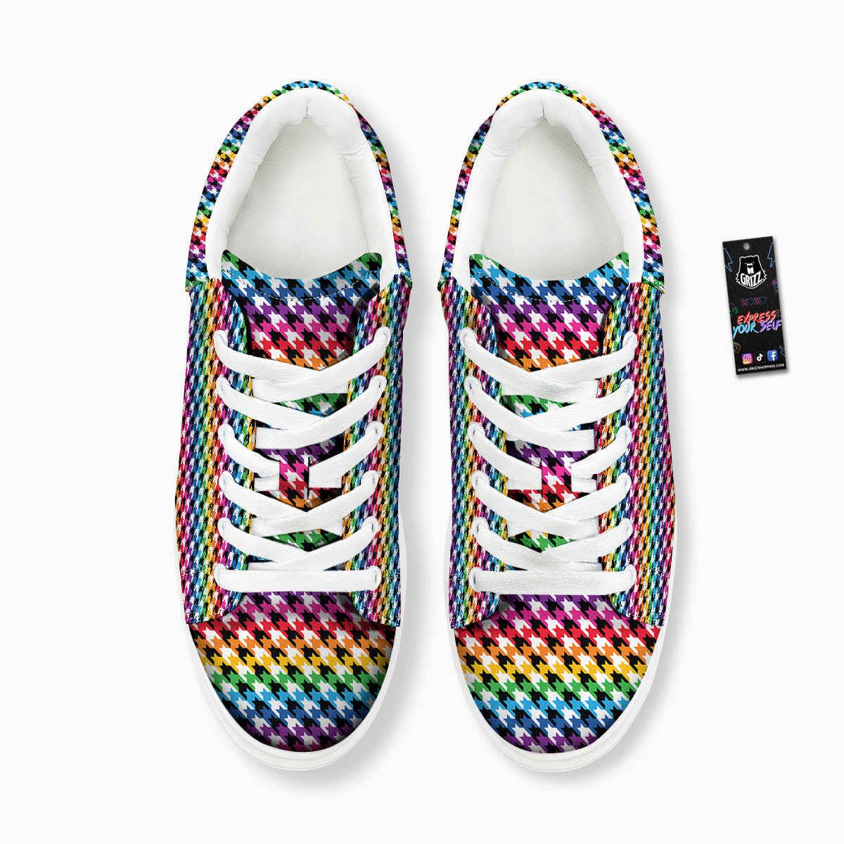 Houndstooth Rainbow Pride Print Pattern Platform Shoes-grizzshop