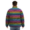 Houndstooth Rainbow Pride Print Pattern Puffer Jacket-grizzshop