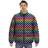 Houndstooth Rainbow Pride Print Pattern Puffer Jacket-grizzshop