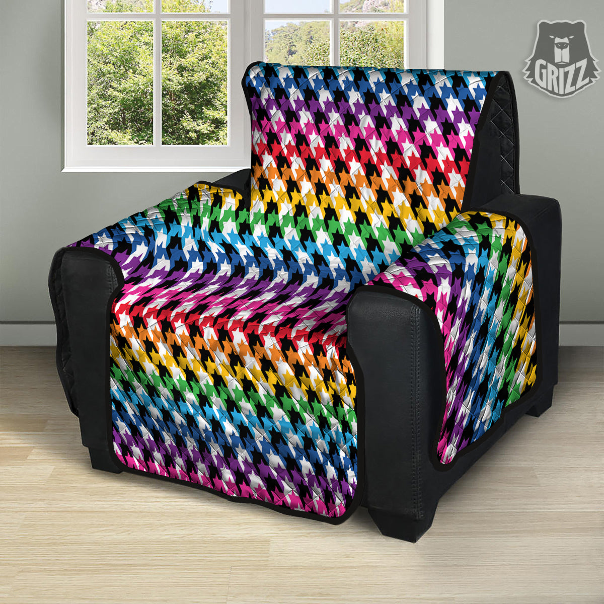 Houndstooth Rainbow Pride Print Pattern Recliner Protector-grizzshop