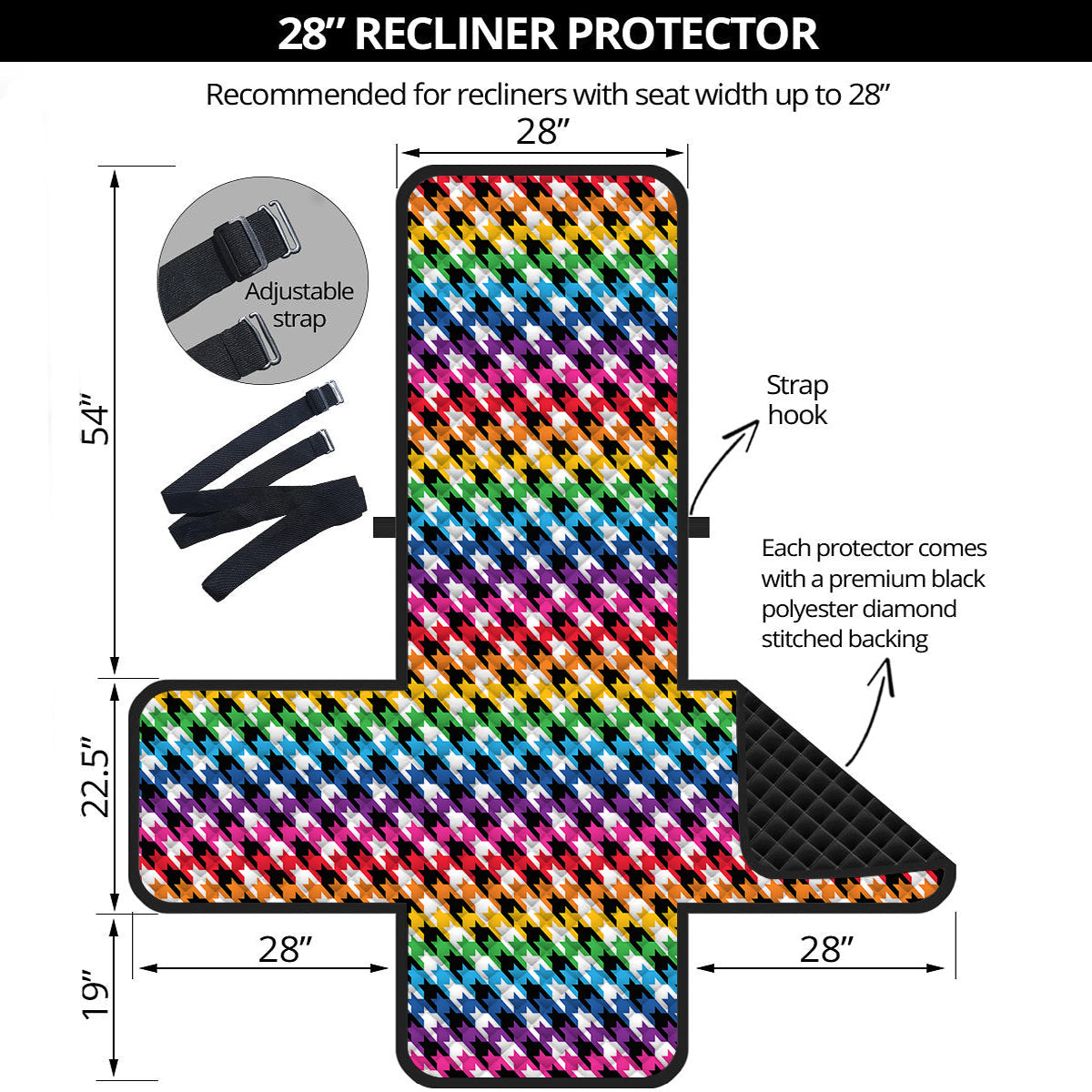 Houndstooth Rainbow Pride Print Pattern Recliner Protector-grizzshop