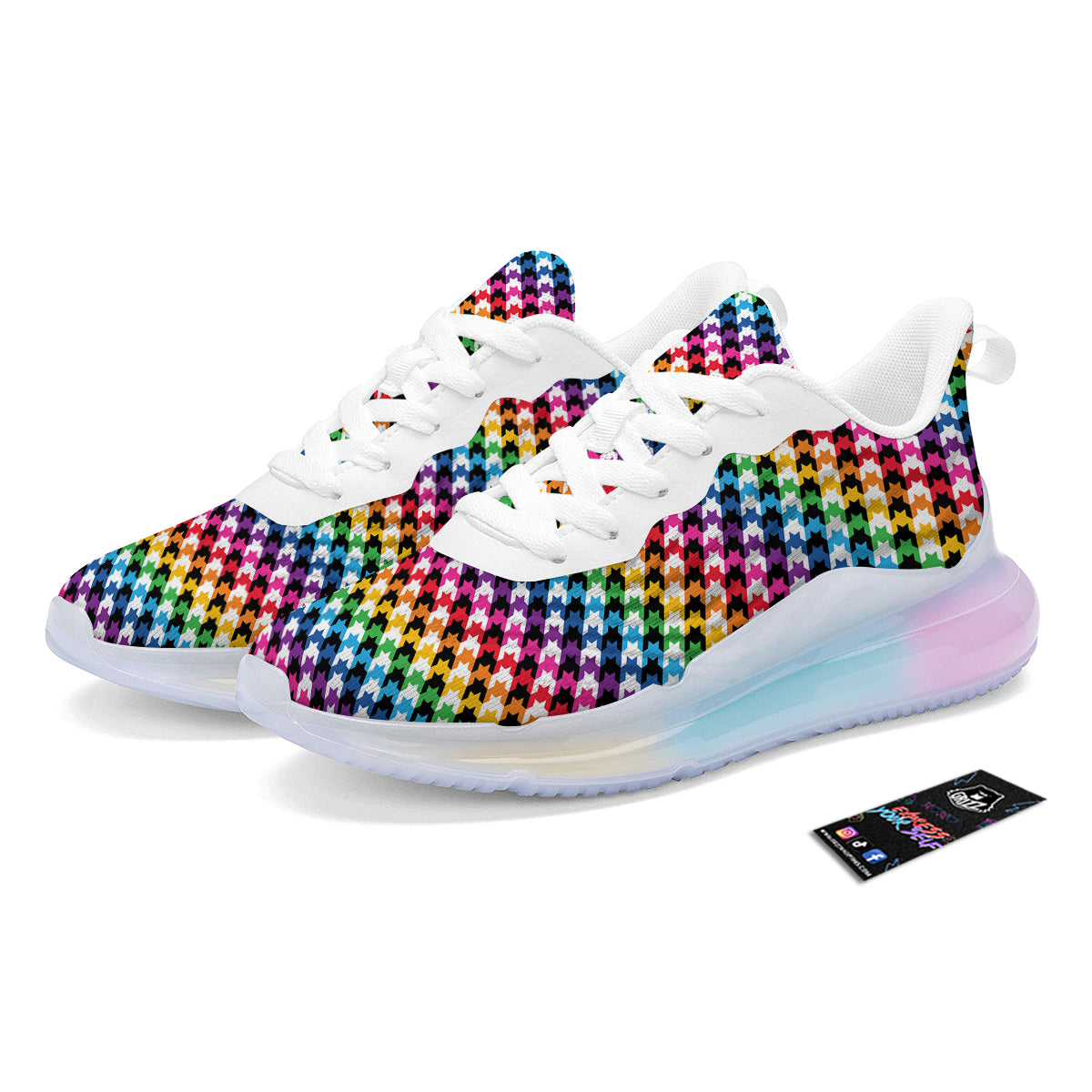 Houndstooth Rainbow Pride Print Pattern Running Sneakers-grizzshop