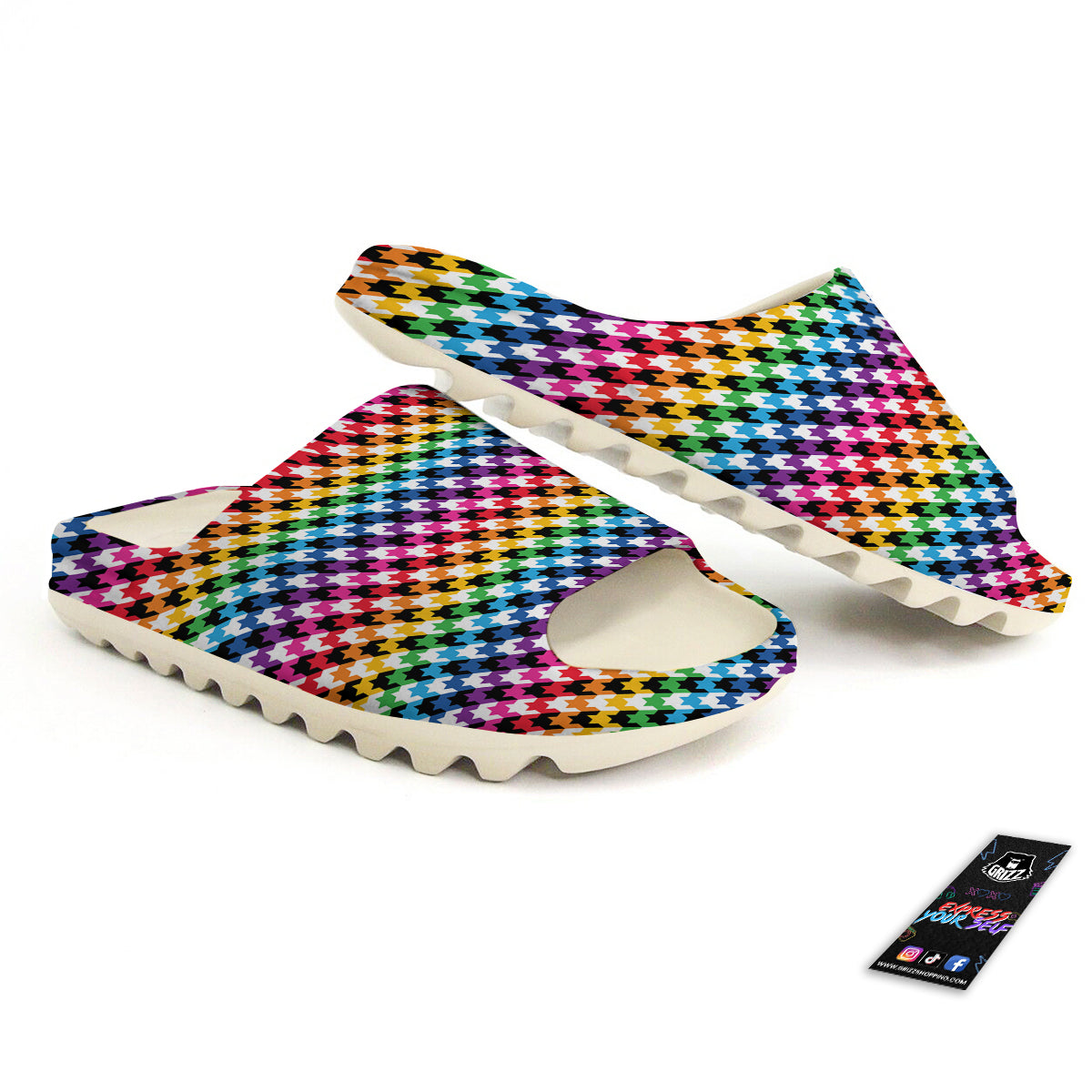 Houndstooth Rainbow Pride Print Pattern Sandals-grizzshop