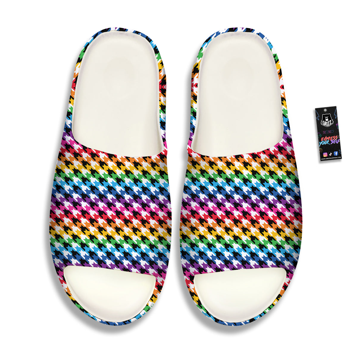 Houndstooth Rainbow Pride Print Pattern Sandals-grizzshop