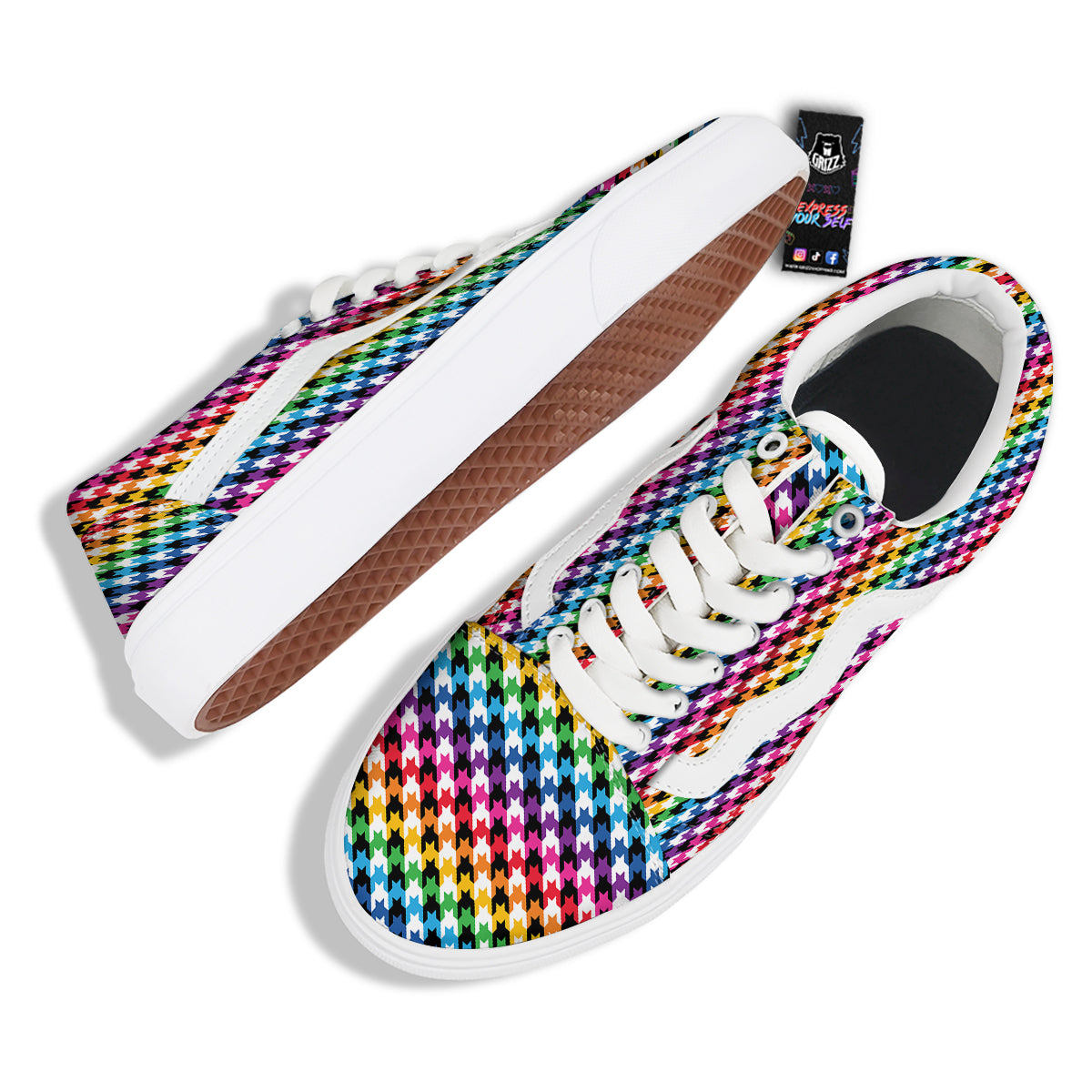 Houndstooth Rainbow Pride Print Pattern Skate Shoes-grizzshop