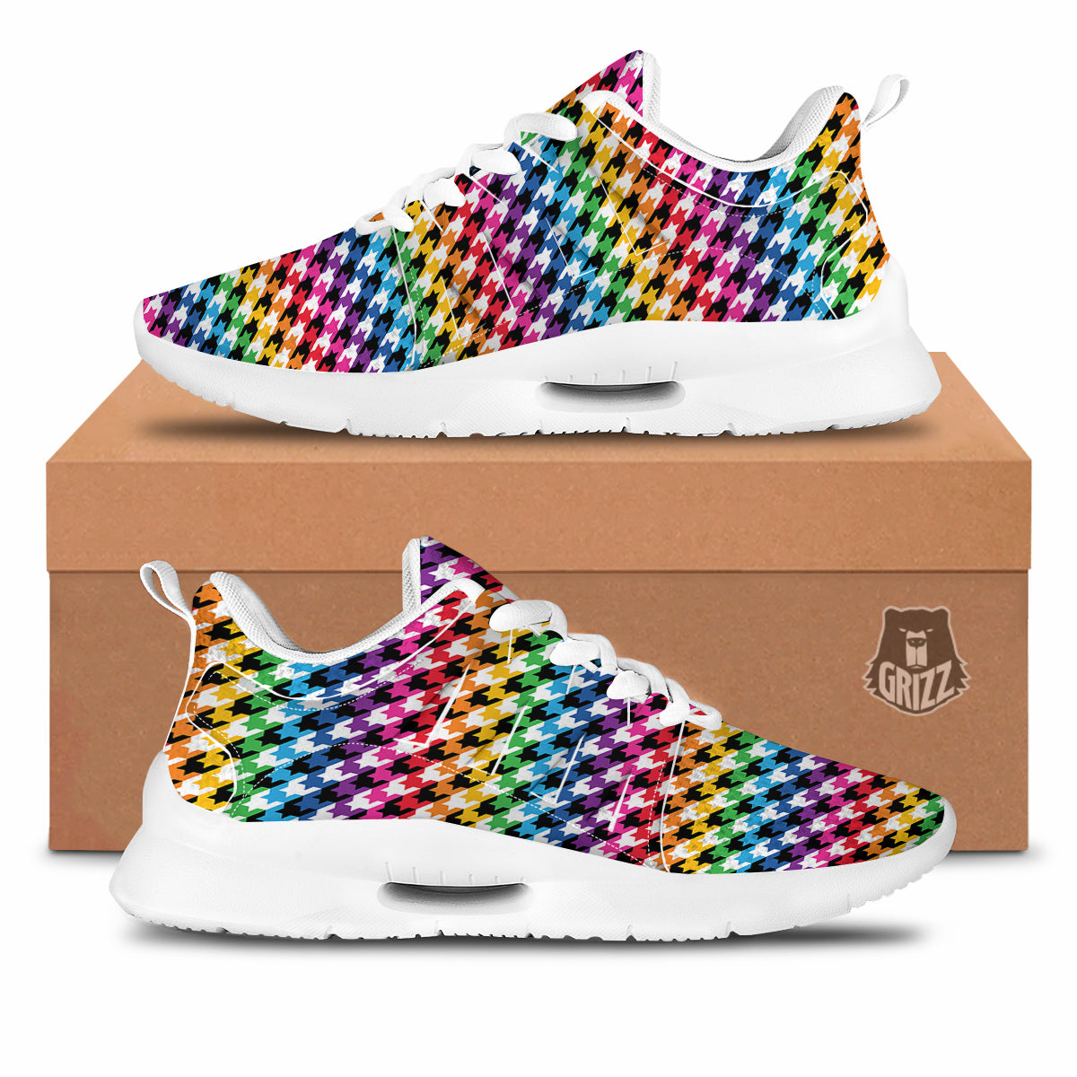 Houndstooth Rainbow Pride Print Pattern Tennis Shoes-grizzshop