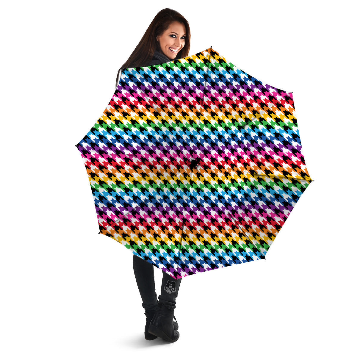 Houndstooth Rainbow Pride Print Pattern Umbrella-grizzshop