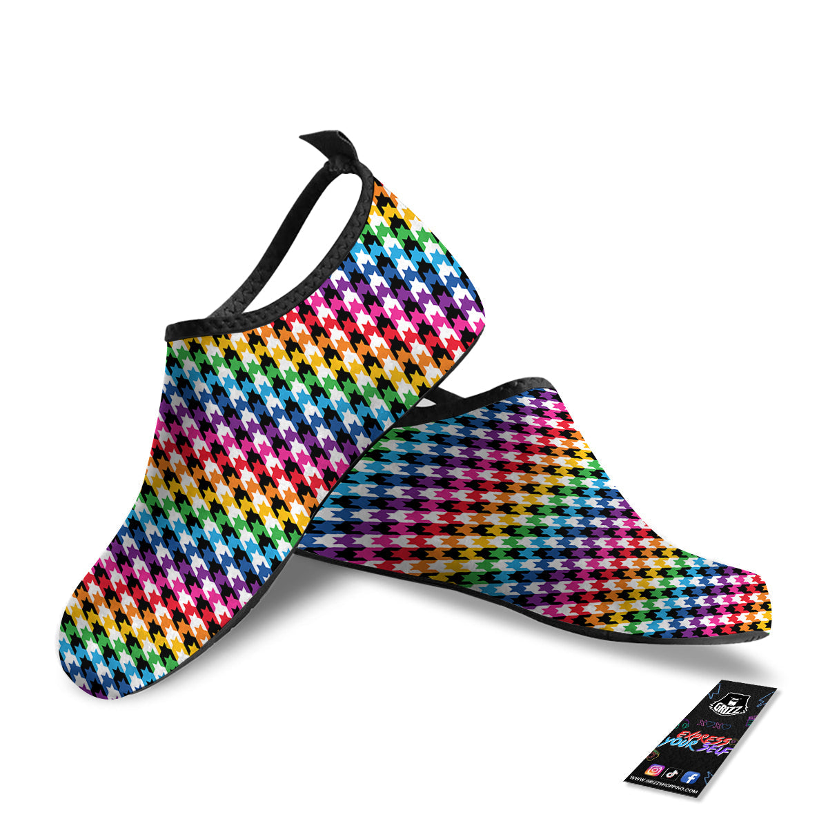 Houndstooth Rainbow Pride Print Pattern Water Shoes-grizzshop