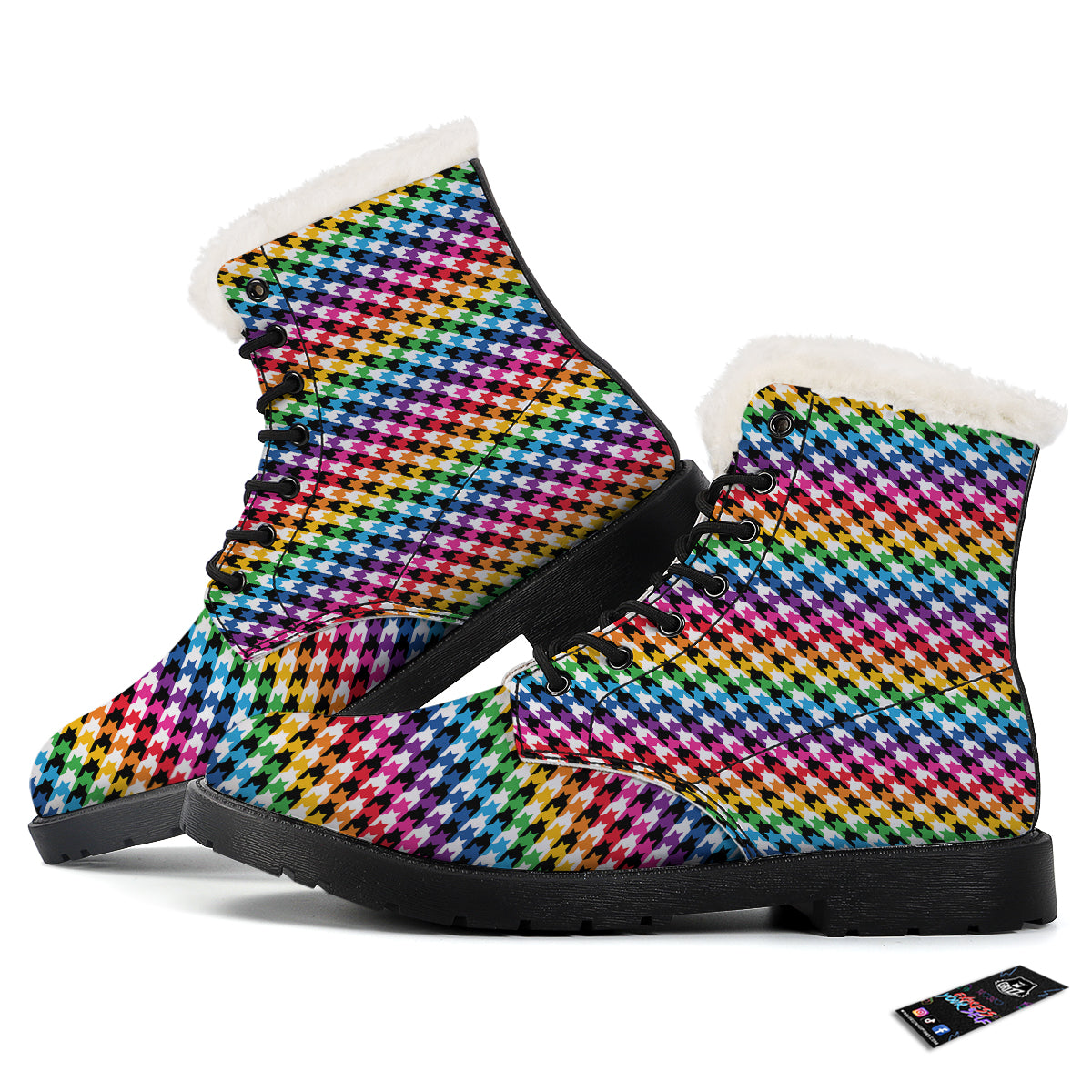 Houndstooth Rainbow Pride Print Pattern Winter Boots-grizzshop