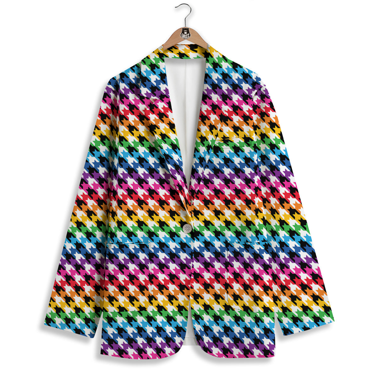 Houndstooth Rainbow Pride Print Pattern Women's Blazer-grizzshop