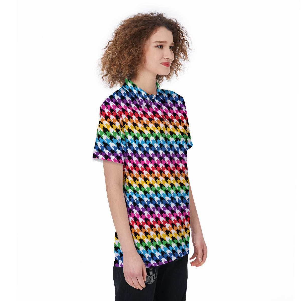 Houndstooth Rainbow Pride Print Pattern Women's Golf Shirts-grizzshop