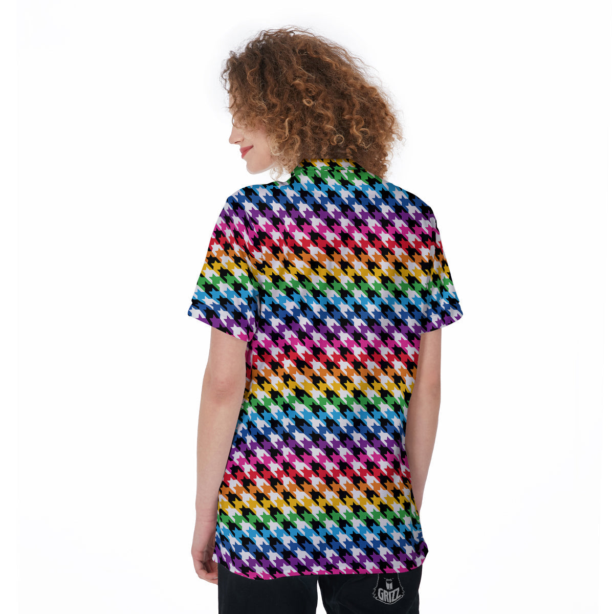 Houndstooth Rainbow Pride Print Pattern Women's Golf Shirts-grizzshop