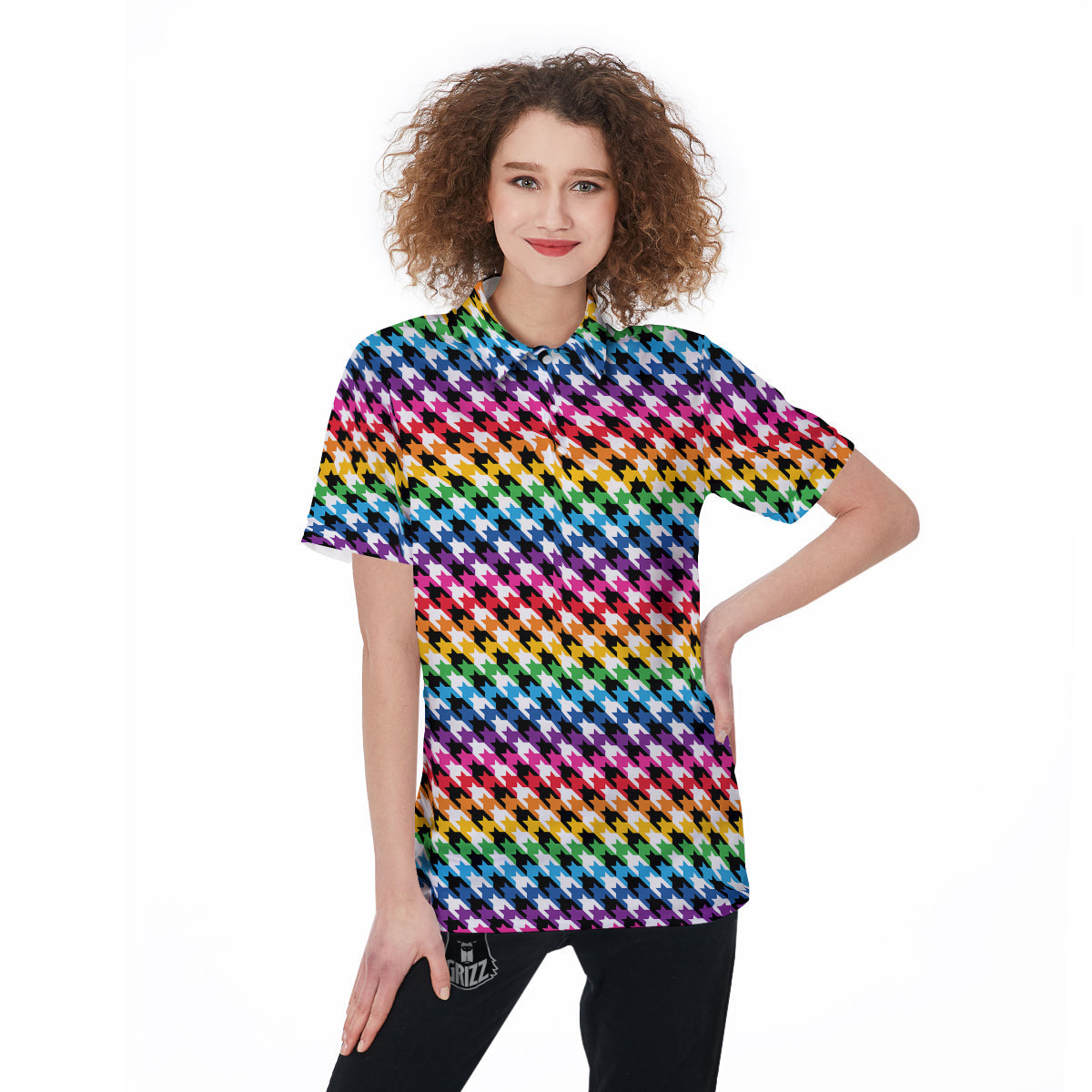 Houndstooth Rainbow Pride Print Pattern Women's Golf Shirts-grizzshop