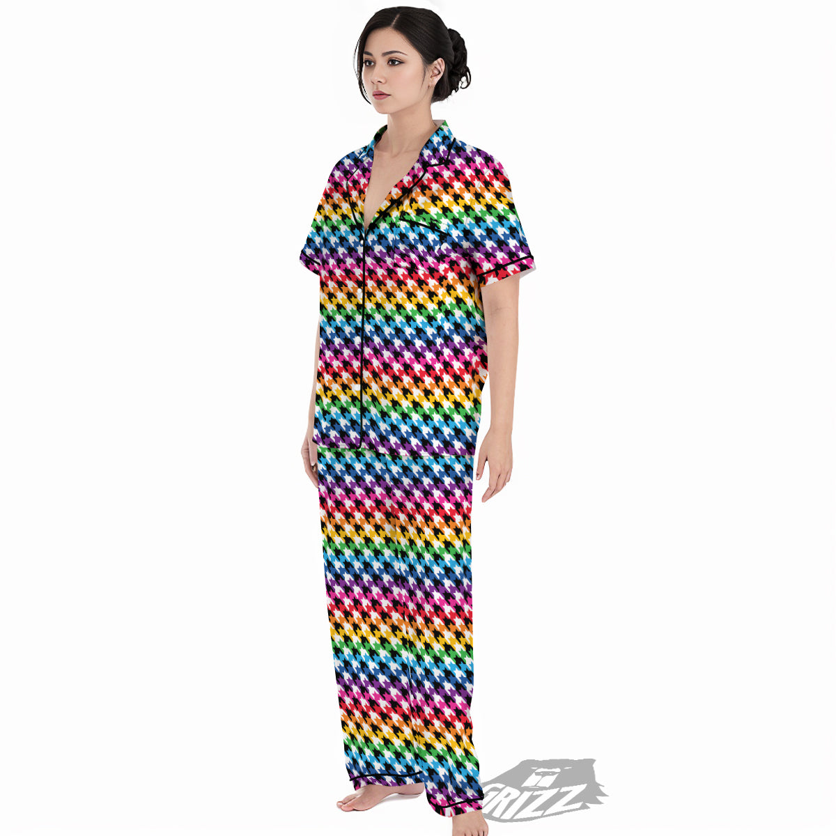 Houndstooth Rainbow Pride Print Pattern Women's Pajamas Set-grizzshop