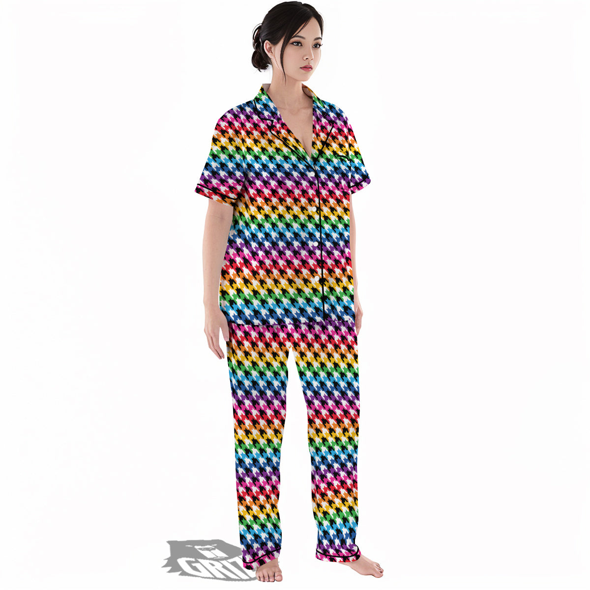 Houndstooth Rainbow Pride Print Pattern Women's Pajamas Set-grizzshop