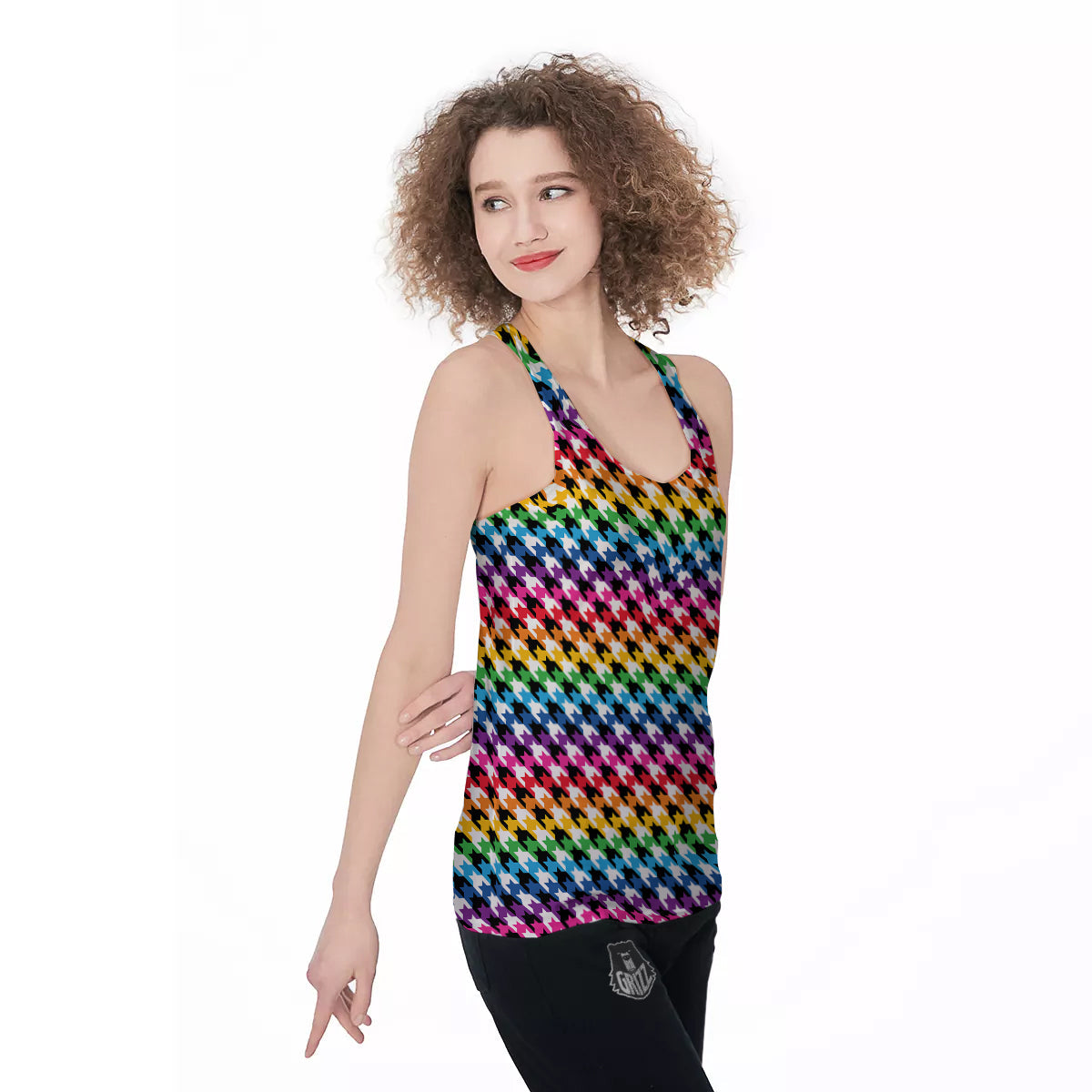 Houndstooth Rainbow Pride Print Pattern Women's Racerback Tank Top-grizzshop