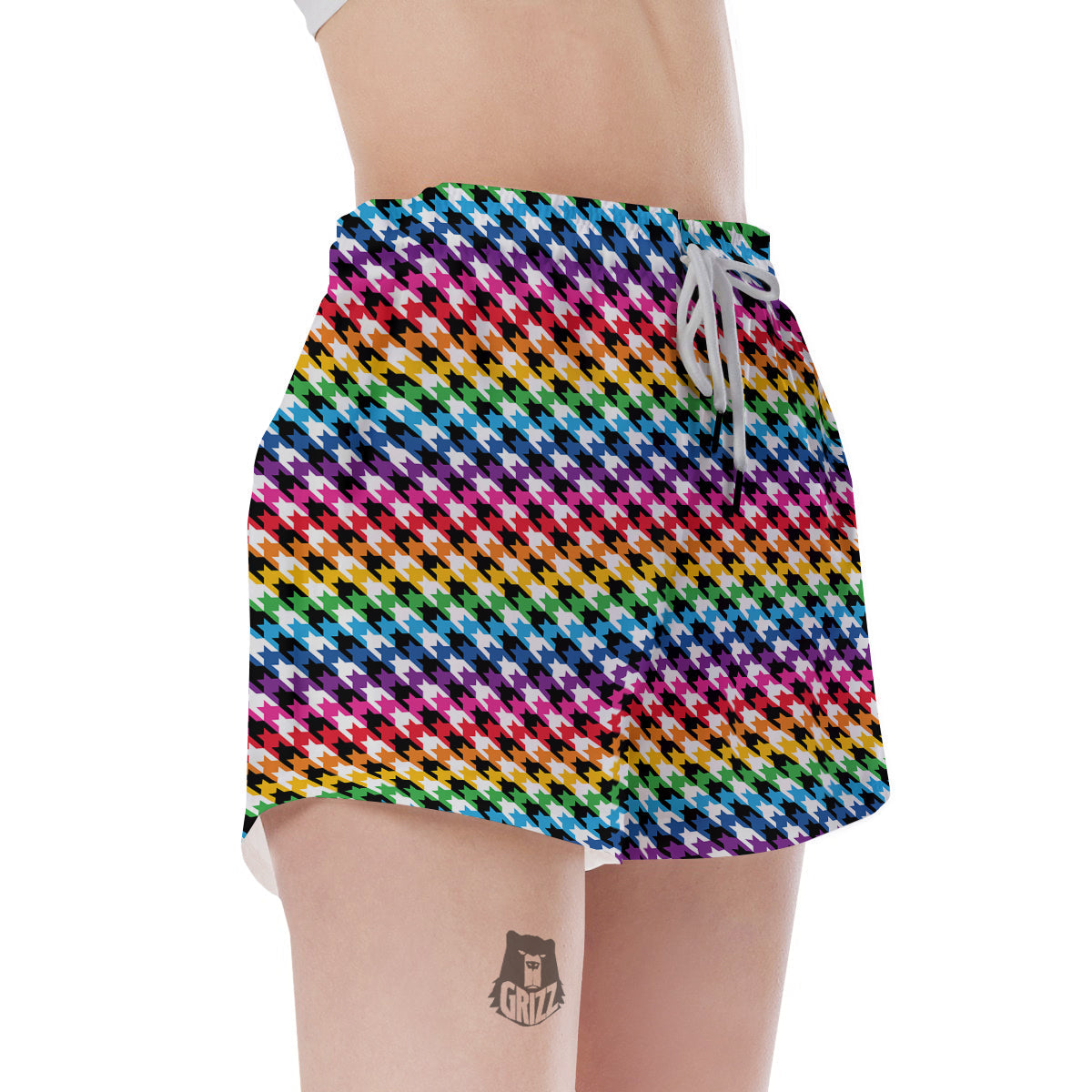 Houndstooth Rainbow Pride Print Pattern Women's Shorts-grizzshop