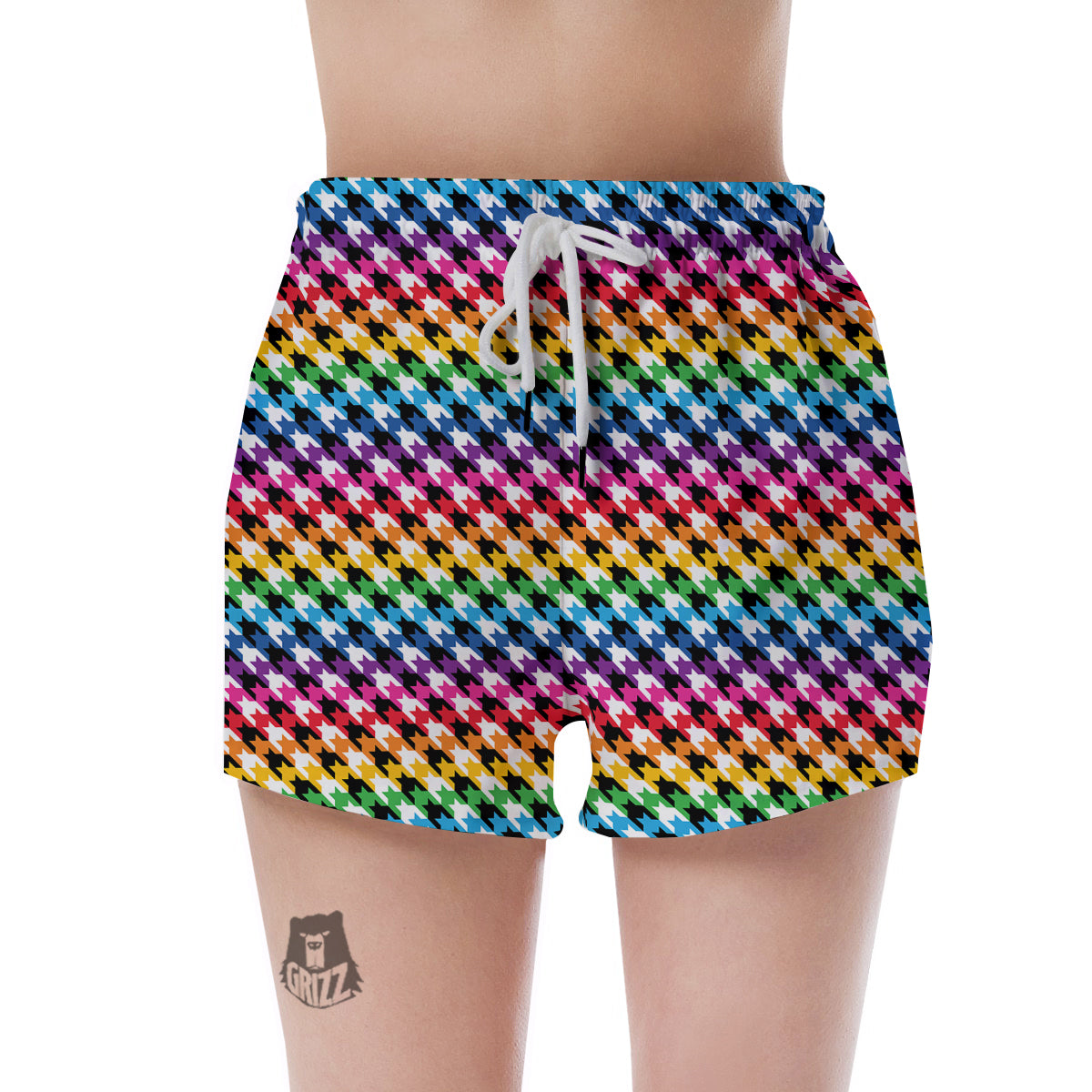 Houndstooth Rainbow Pride Print Pattern Women's Shorts-grizzshop