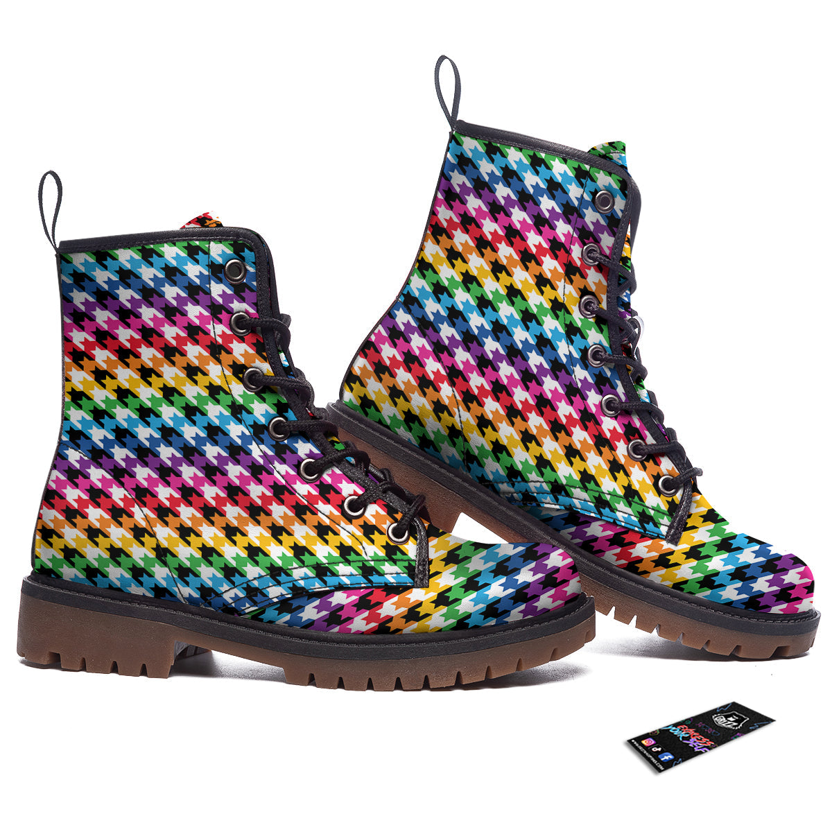 Houndstooth Rainbow Pride Print Pattern Work Boots-grizzshop