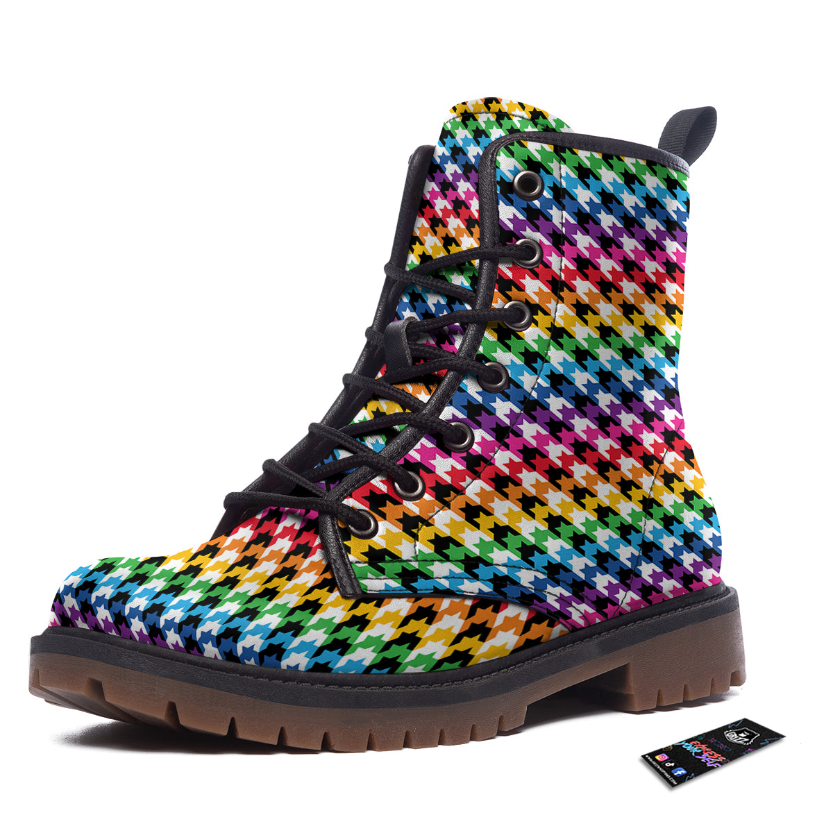 Houndstooth Rainbow Pride Print Pattern Work Boots-grizzshop