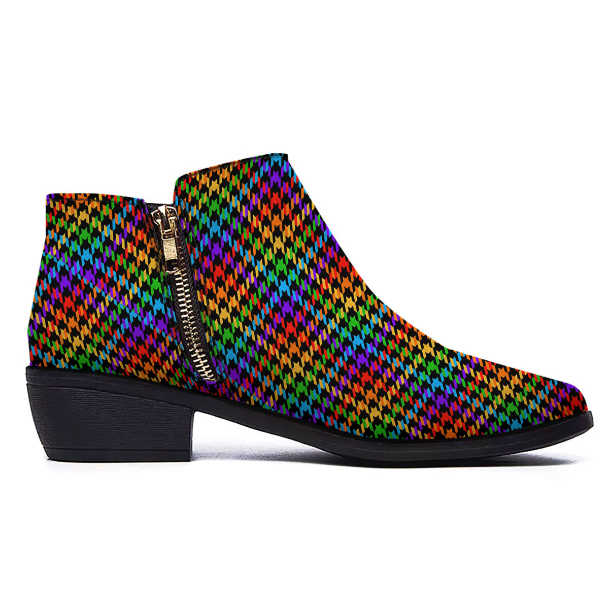 Houndstooth Rainbow Print Pattern Ankle Boots-grizzshop