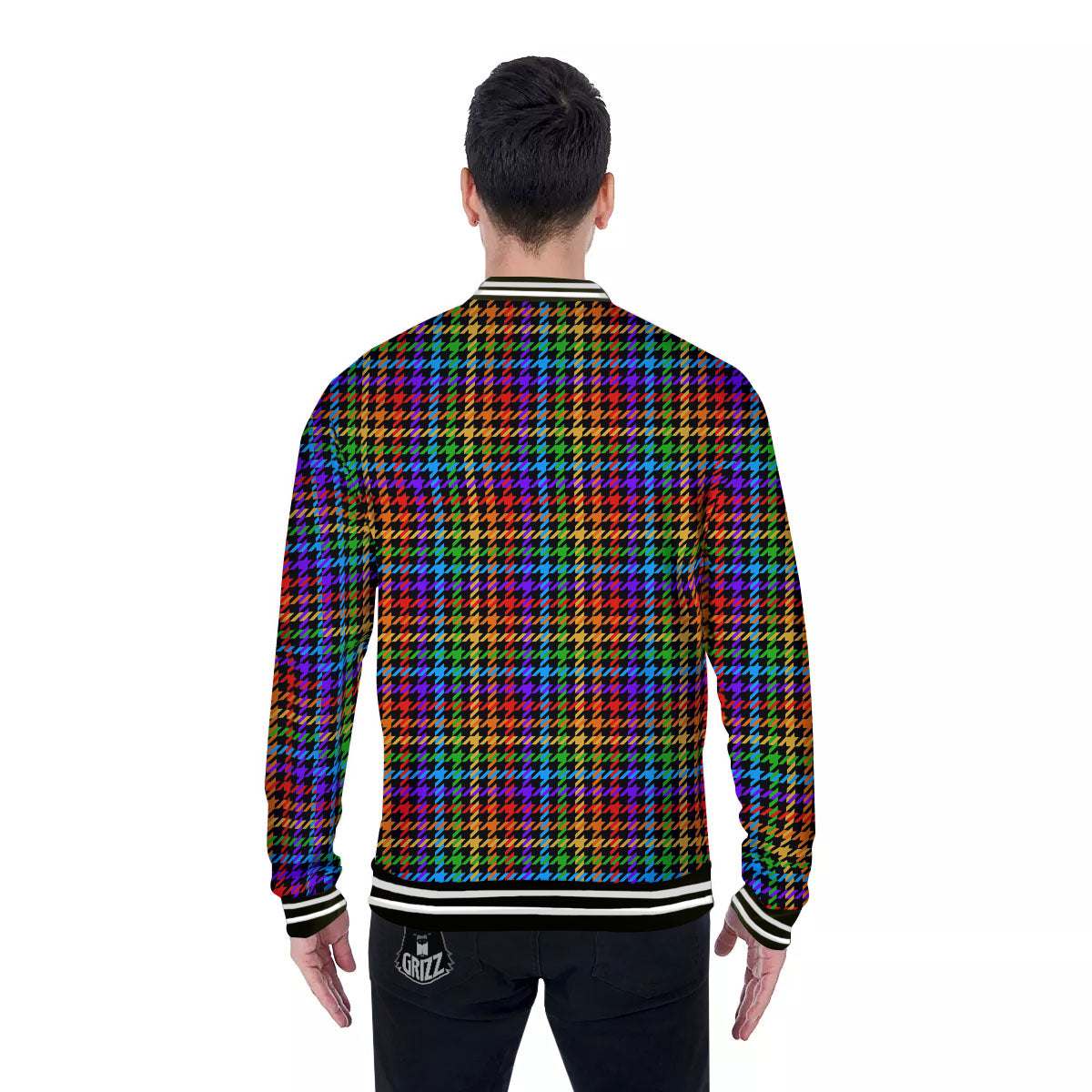 Houndstooth Rainbow Print Pattern Baseball Jacket-grizzshop