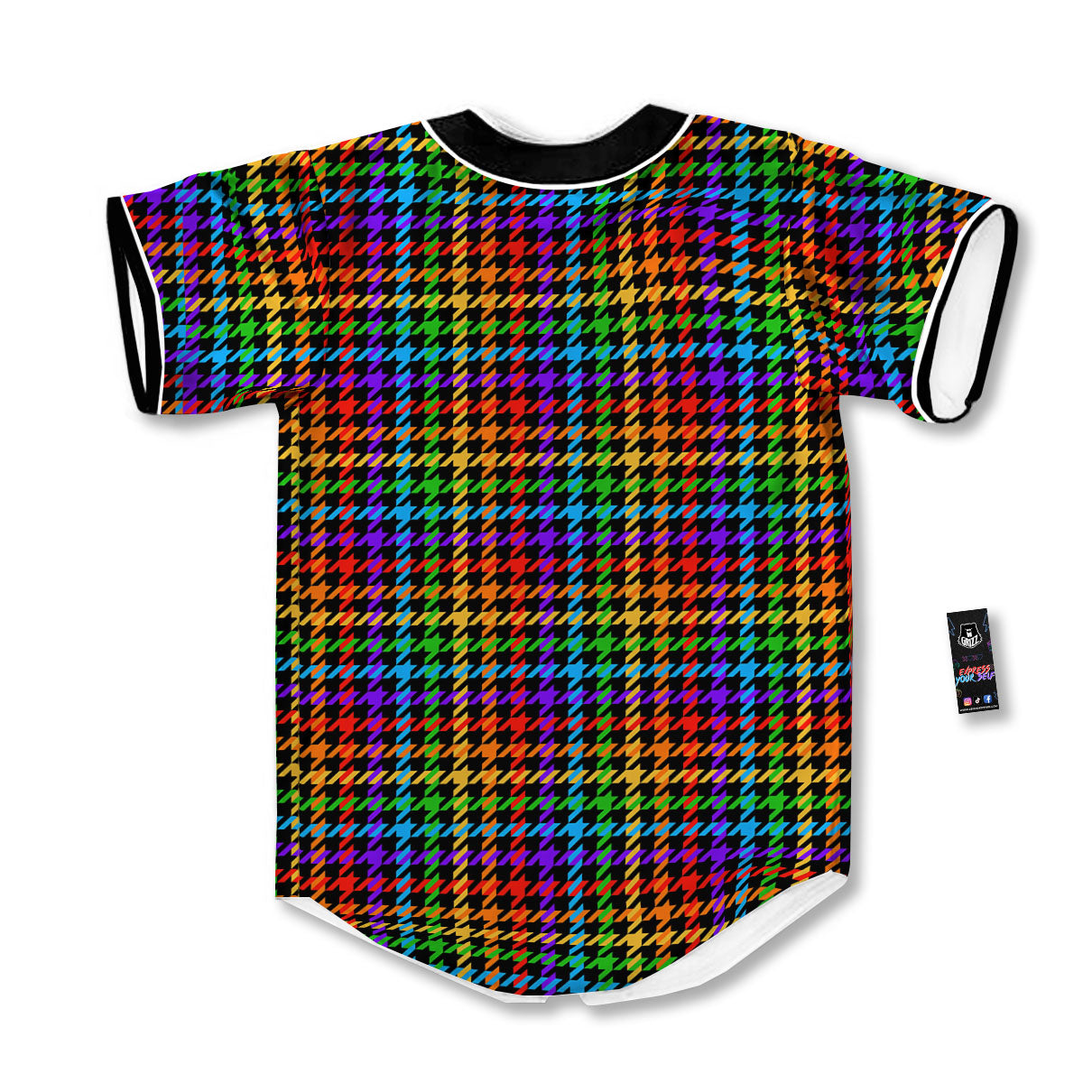 Houndstooth Rainbow Print Pattern Baseball Jersey-grizzshop
