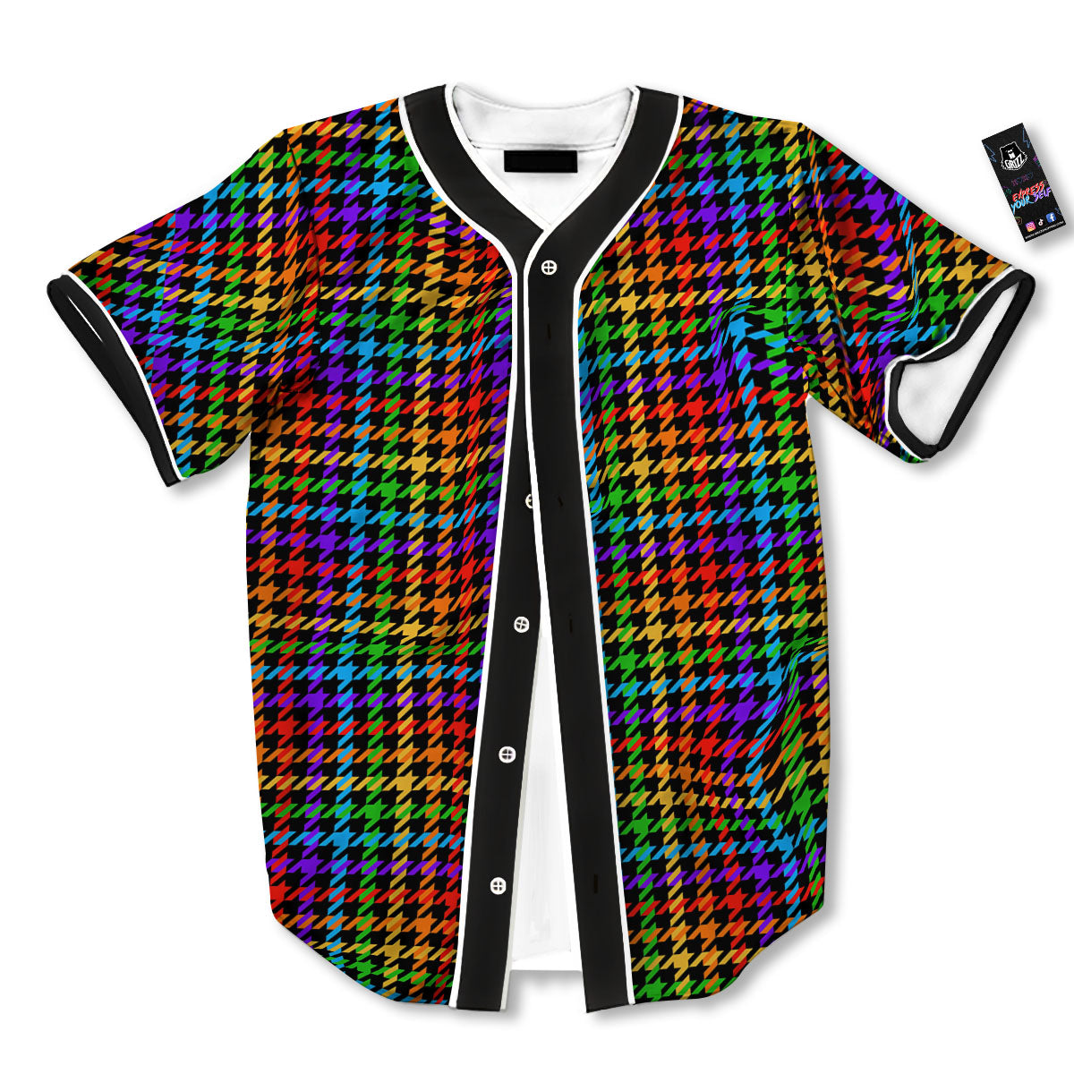 Houndstooth Rainbow Print Pattern Baseball Jersey-grizzshop