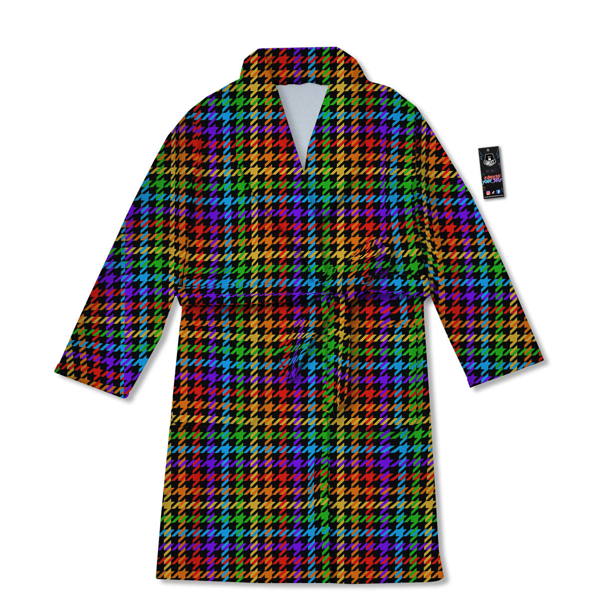 Houndstooth Rainbow Print Pattern Bathrobe-grizzshop
