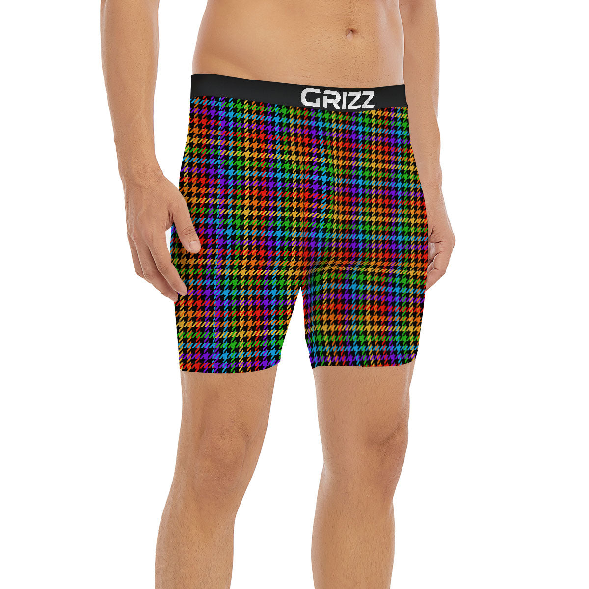 Houndstooth Rainbow Print Pattern Boxer Briefs-grizzshop