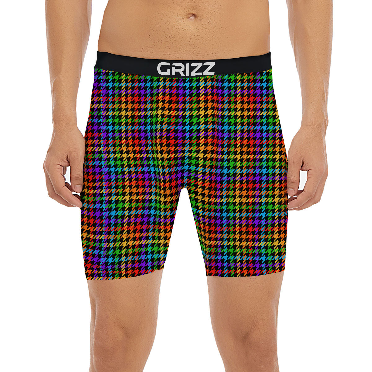 Houndstooth Rainbow Print Pattern Boxer Briefs-grizzshop