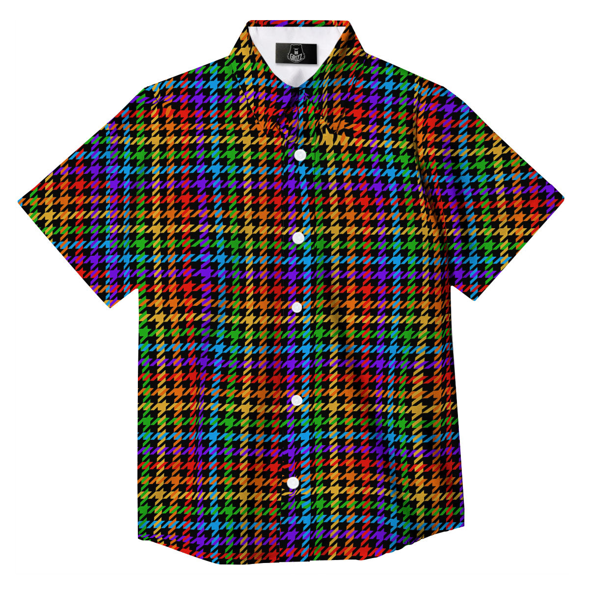 Houndstooth Rainbow Print Pattern Button Up Shirt-grizzshop