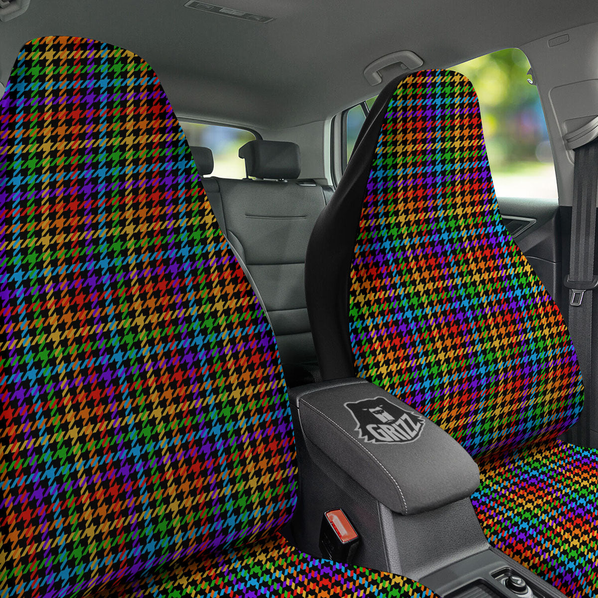 Houndstooth Rainbow Print Pattern Car Seat Covers-grizzshop