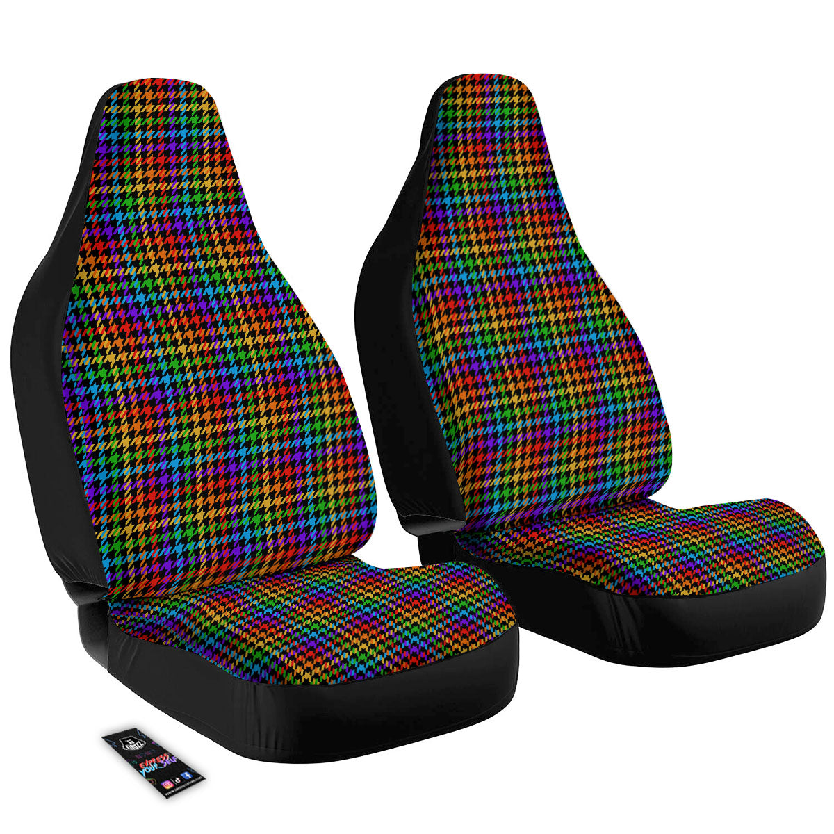 Houndstooth Rainbow Print Pattern Car Seat Covers-grizzshop