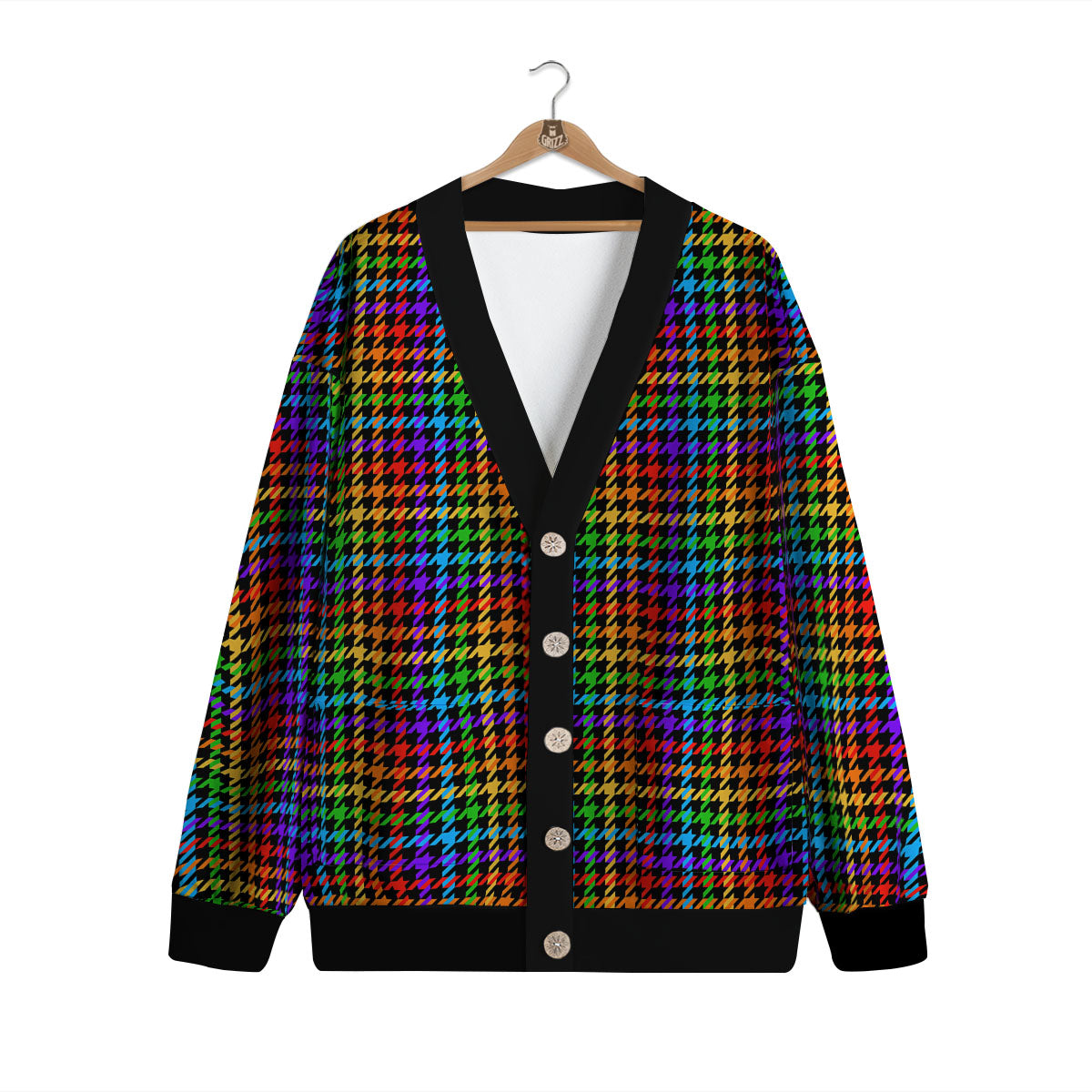 Houndstooth Rainbow Print Pattern Cardigan-grizzshop