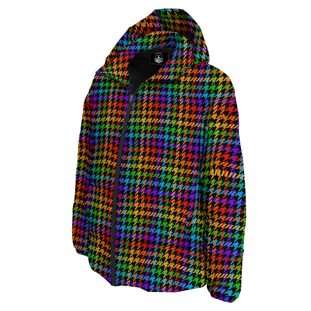 Houndstooth Rainbow Print Pattern Down Jacket-grizzshop