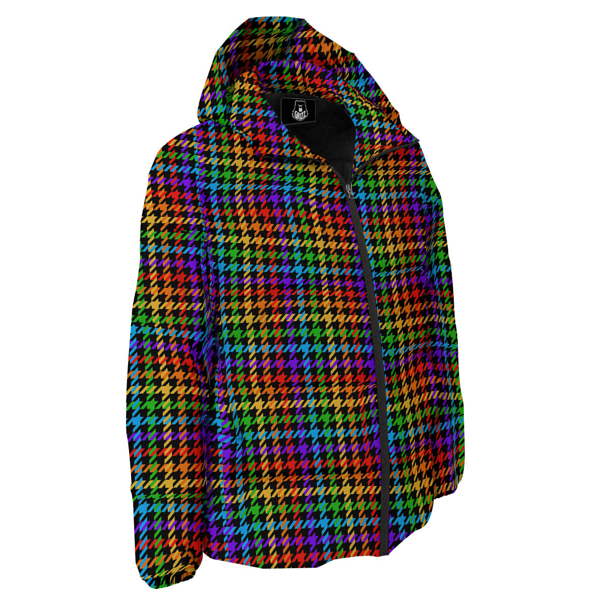 Houndstooth Rainbow Print Pattern Down Jacket-grizzshop