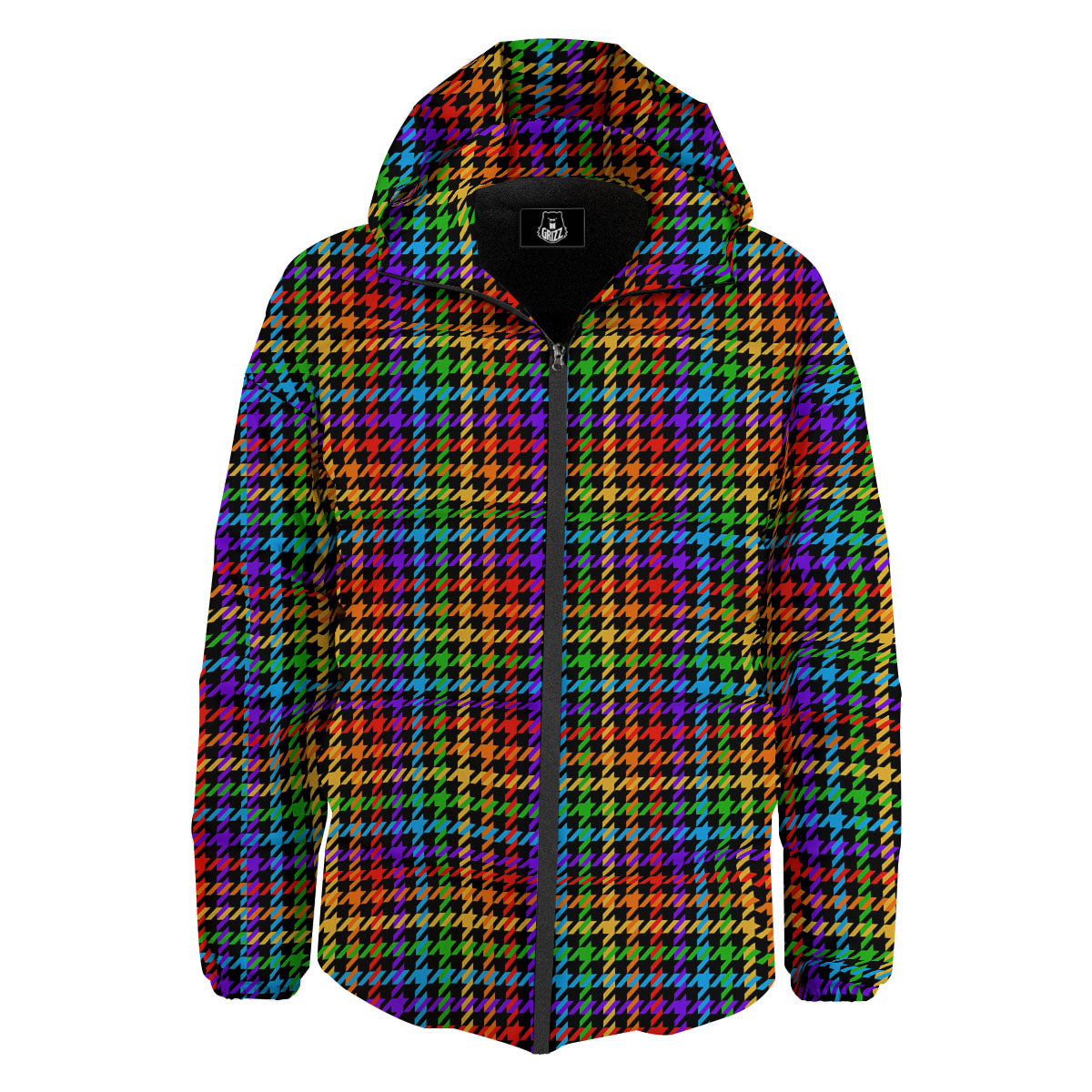 Houndstooth Rainbow Print Pattern Down Jacket-grizzshop