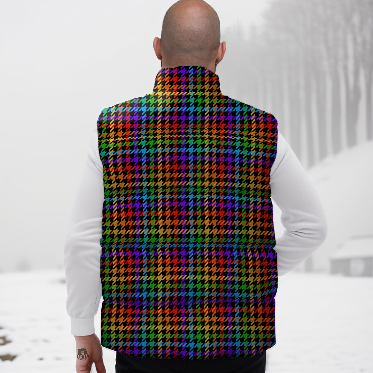 Houndstooth Rainbow Print Pattern Down Vest