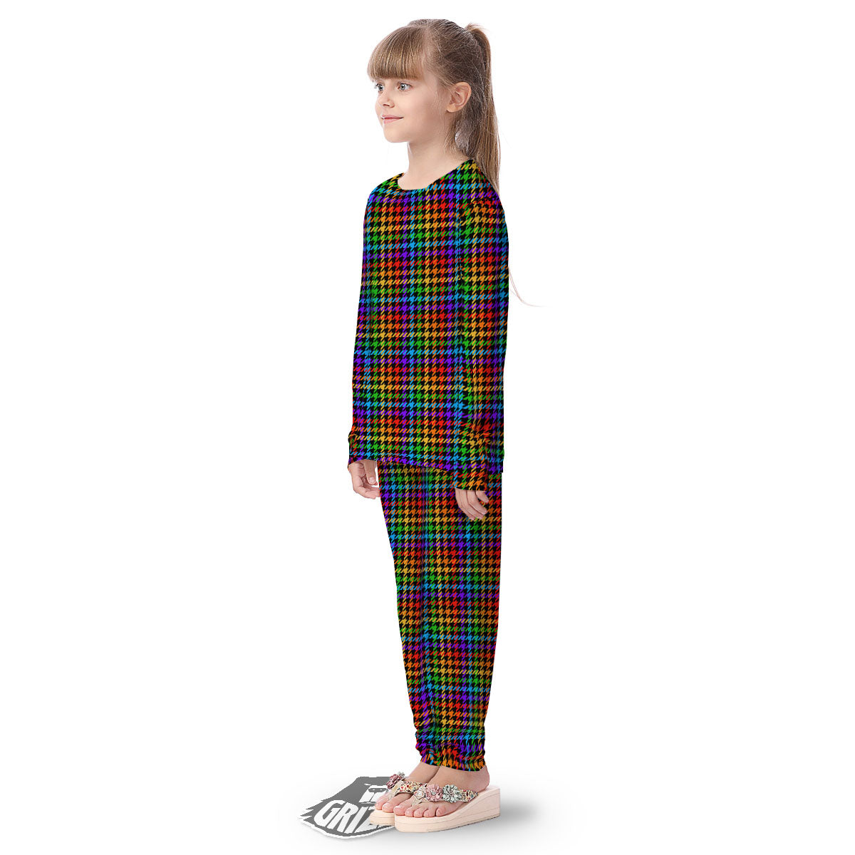 Houndstooth Rainbow Print Pattern Kid's Pajamas-grizzshop