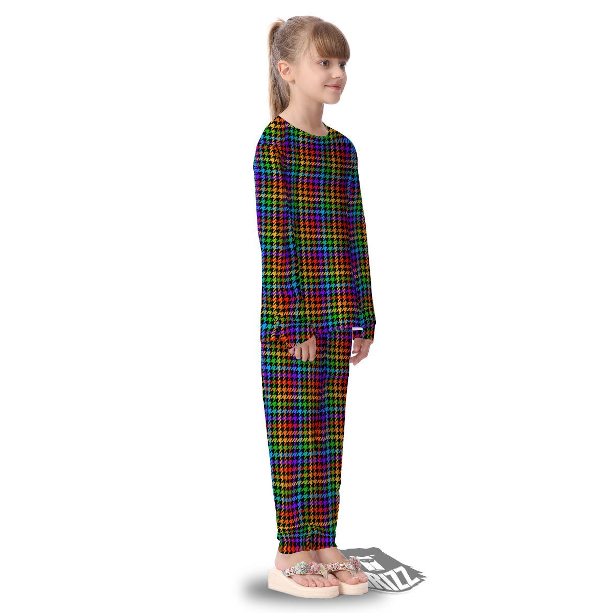 Houndstooth Rainbow Print Pattern Kid's Pajamas-grizzshop