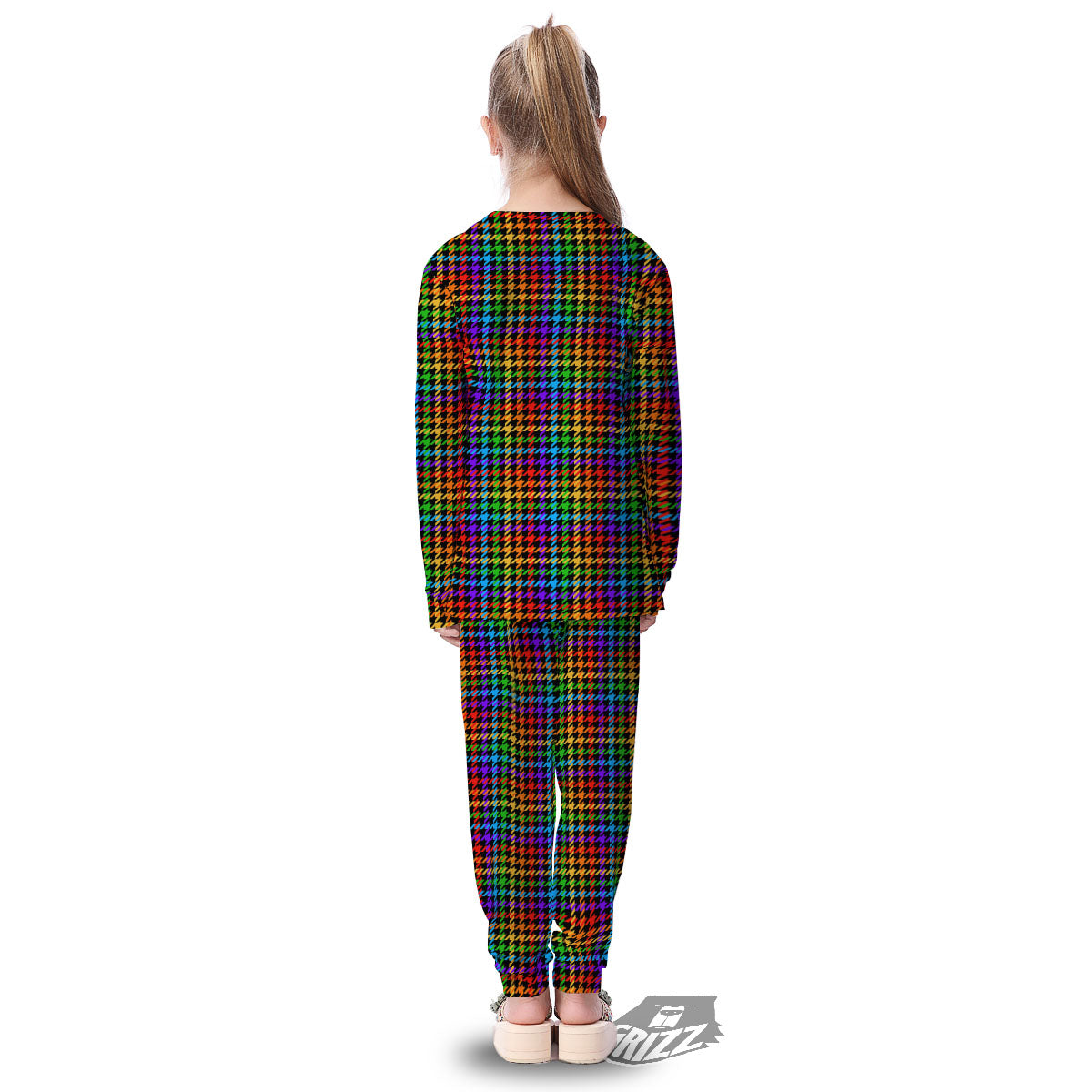 Houndstooth Rainbow Print Pattern Kid's Pajamas-grizzshop
