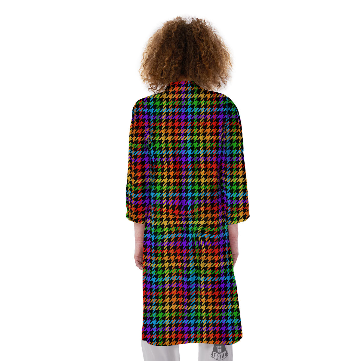 Houndstooth Rainbow Print Pattern Kimono-grizzshop