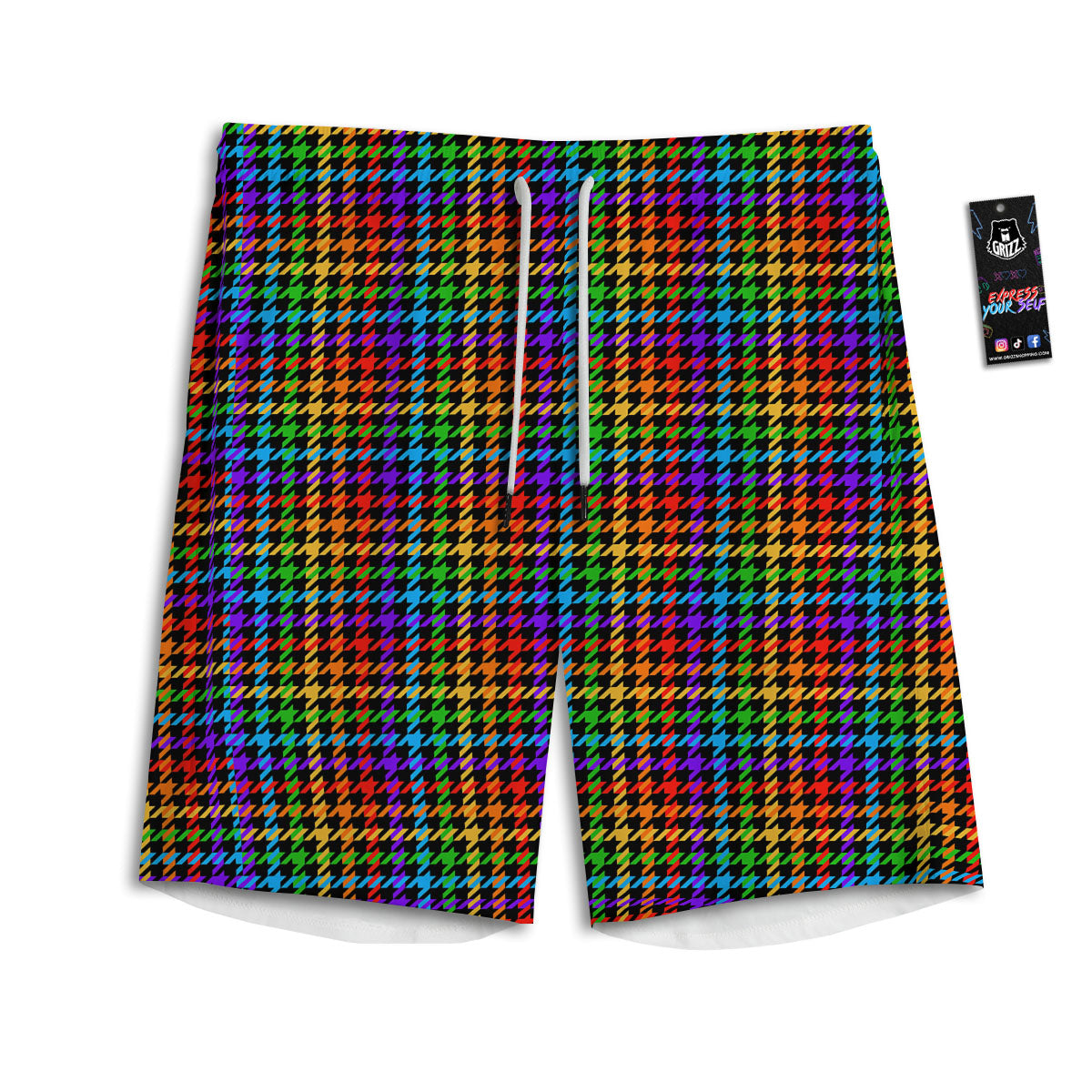 Houndstooth Rainbow Print Pattern Men's Athletic Shorts