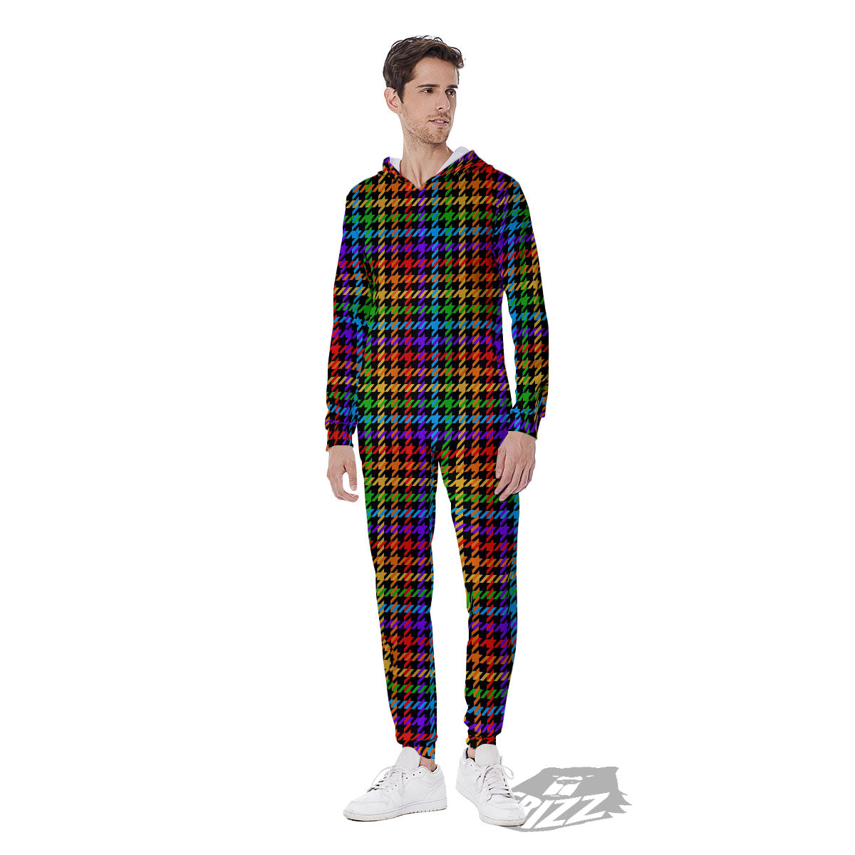 Houndstooth Rainbow Print Pattern Men's Jumpsuit-grizzshop