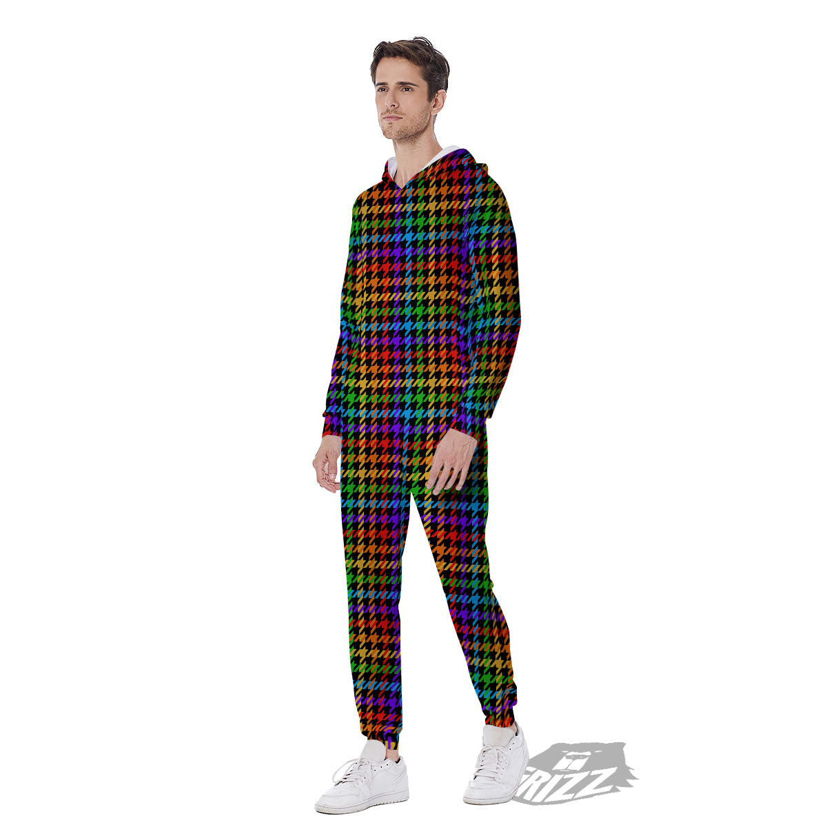 Houndstooth Rainbow Print Pattern Men's Jumpsuit-grizzshop
