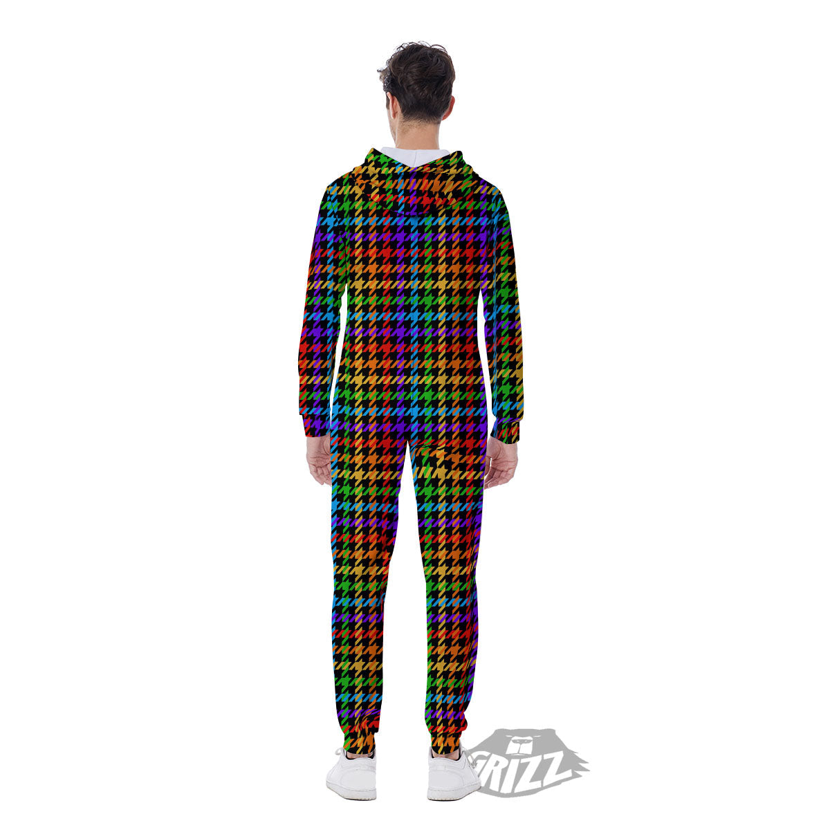 Houndstooth Rainbow Print Pattern Men's Jumpsuit-grizzshop