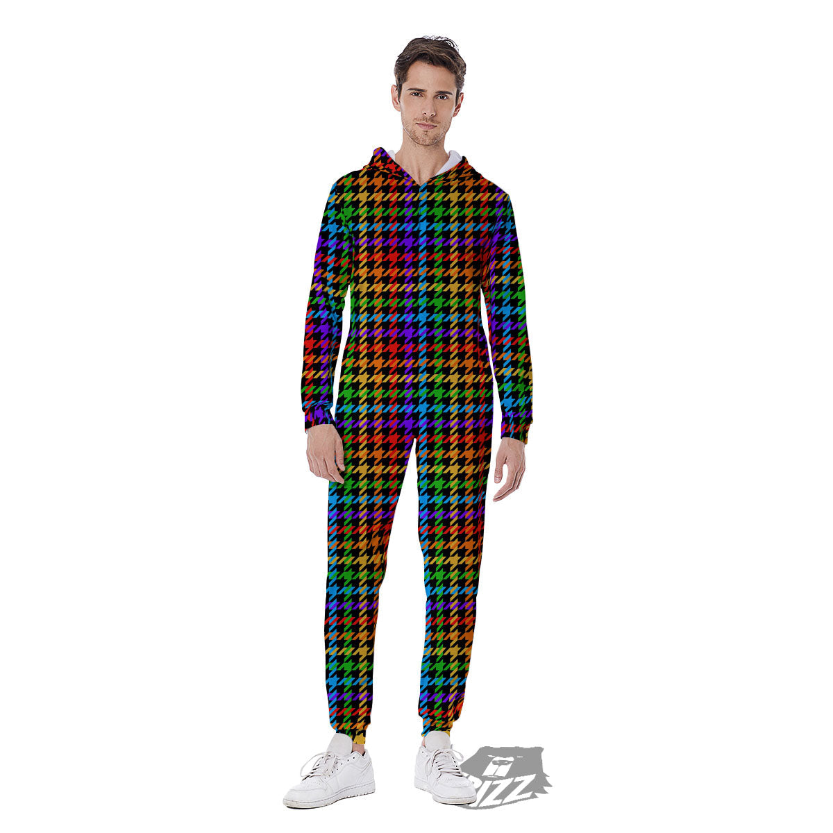 Houndstooth Rainbow Print Pattern Men's Jumpsuit-grizzshop
