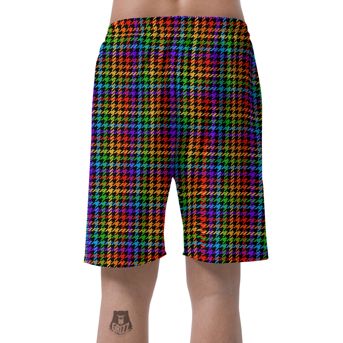 Houndstooth Rainbow Print Pattern Men's Shorts-grizzshop
